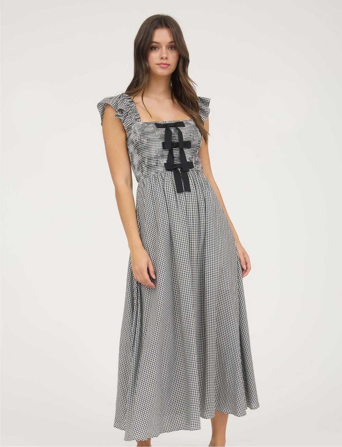 Gingham + Bows Dress-Black