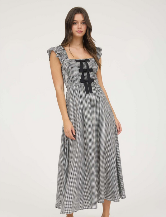 Gingham + Bows Dress-Black