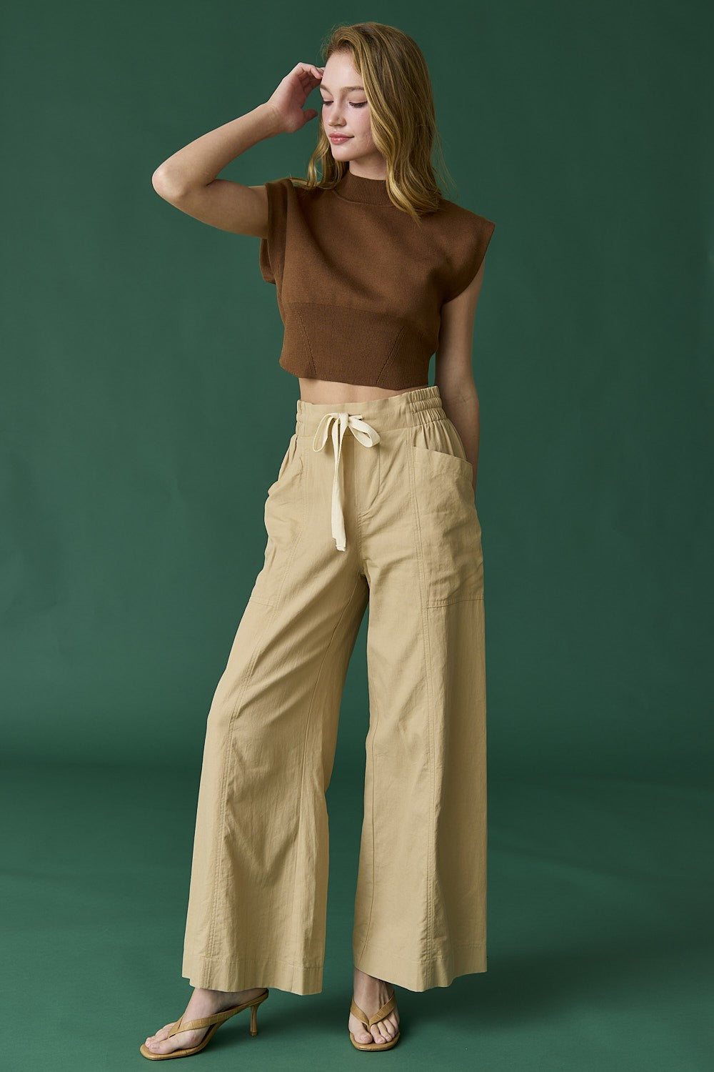 Miley Wide-Leg Pants-Khaki