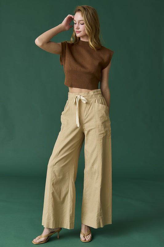 Miley Wide-Leg Pants-Khaki