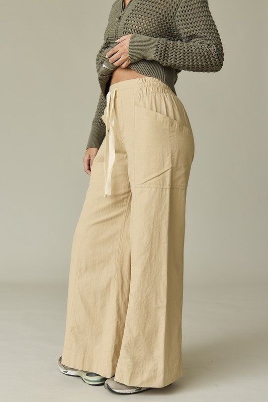 Miley Wide-Leg Pants-Khaki