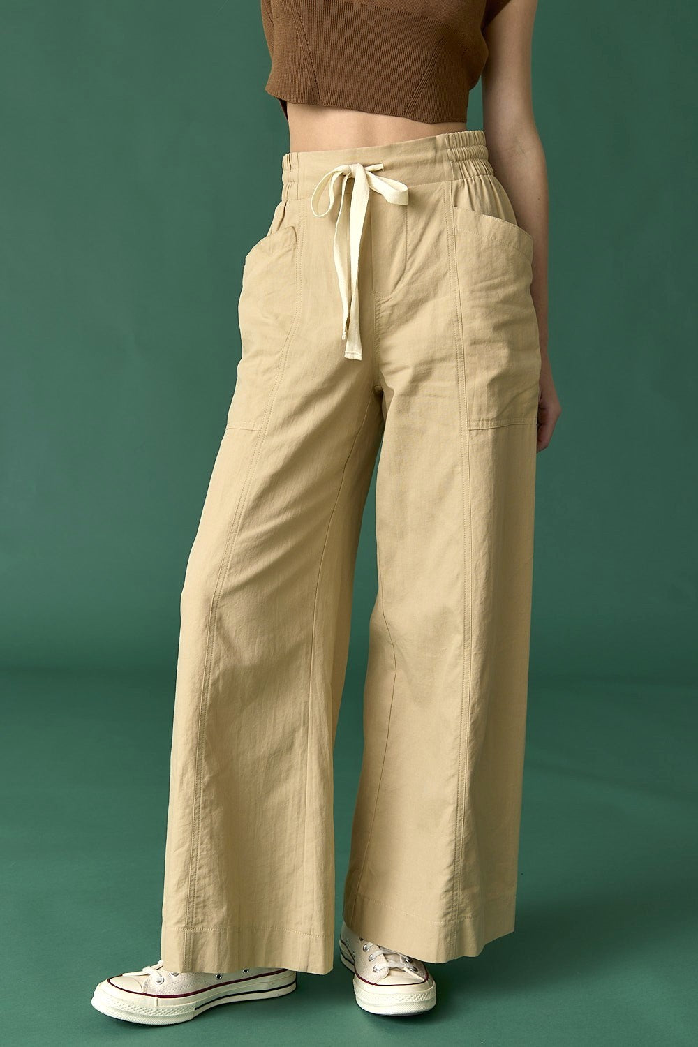 Miley Wide-Leg Pants-Khaki
