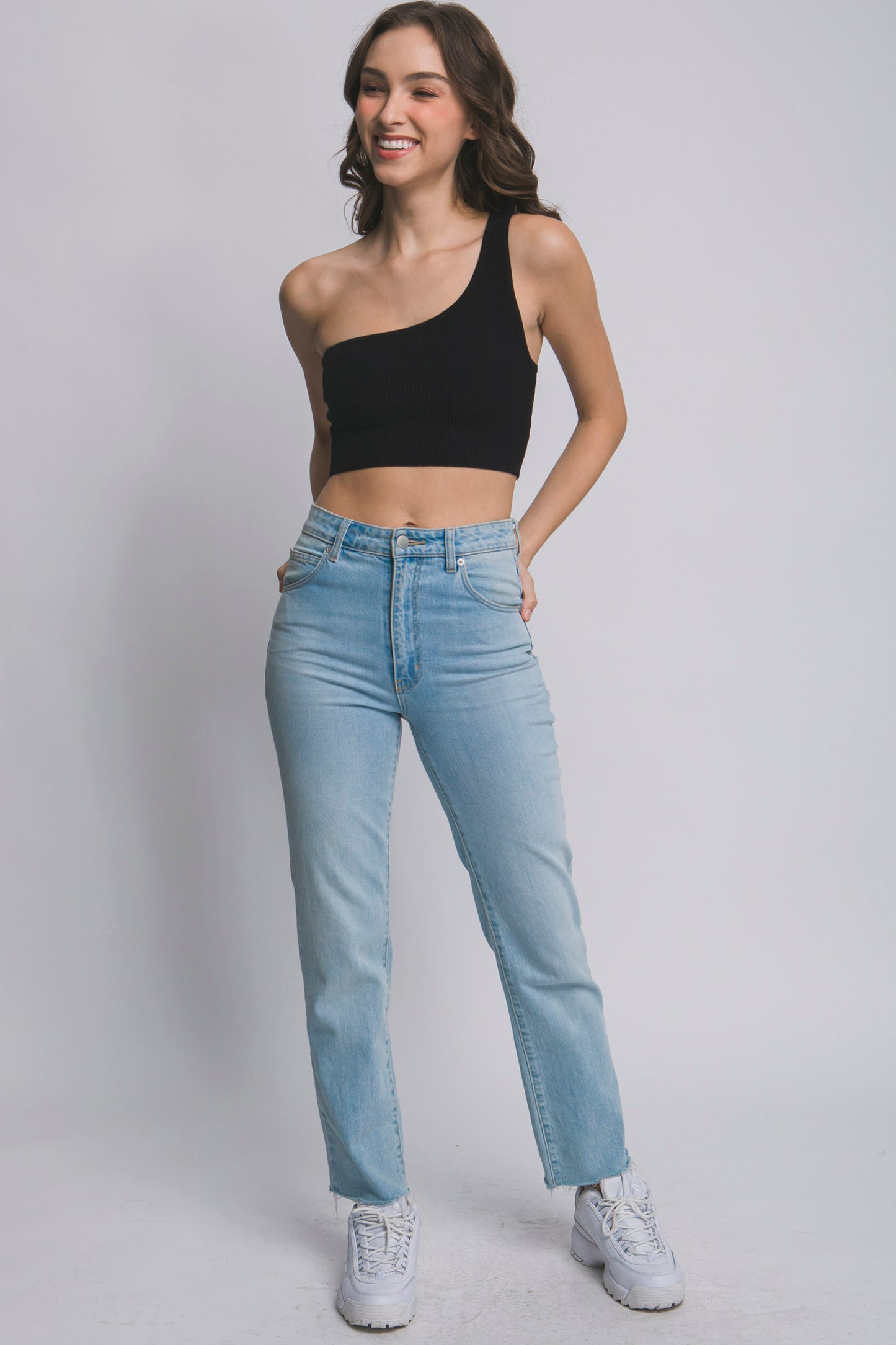 One Shoulder Top-Black