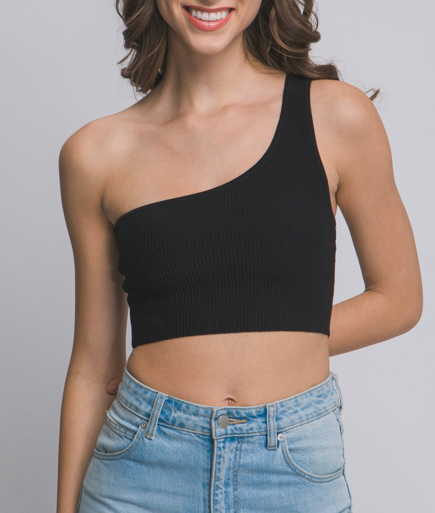 One Shoulder Top-Black
