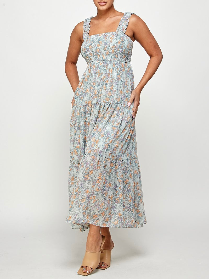 Floral Spring Dress-Light Blue