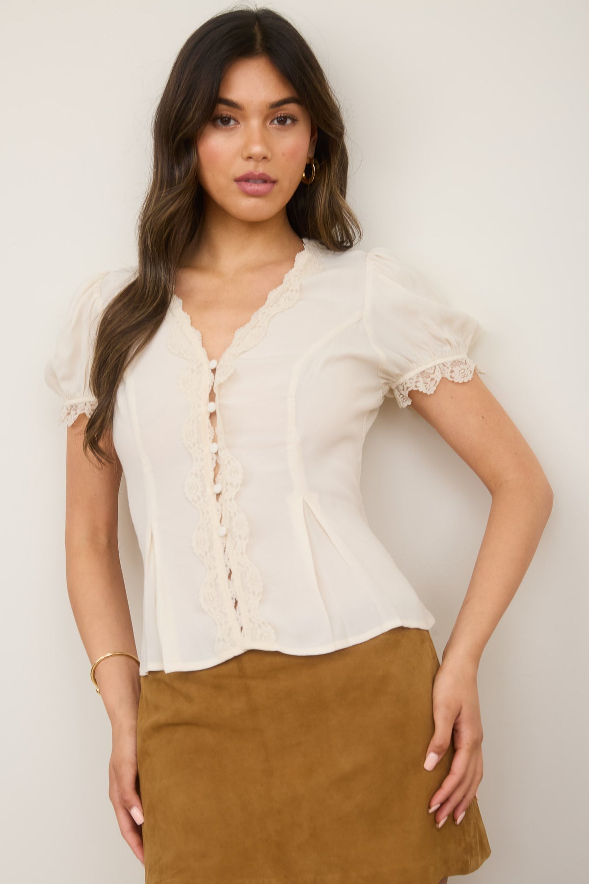 Miel + Lace Top- Cream