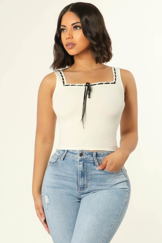 Bow Front Tank Top-Ivory