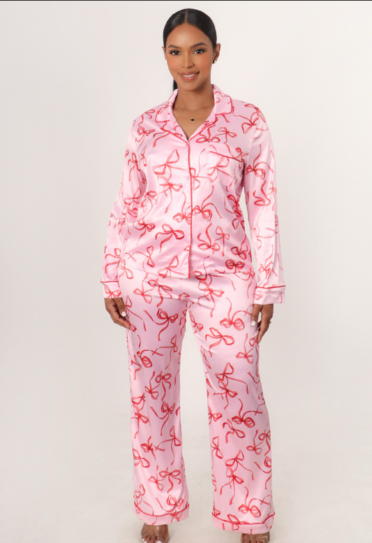 Red Bow PJ Set-Pink