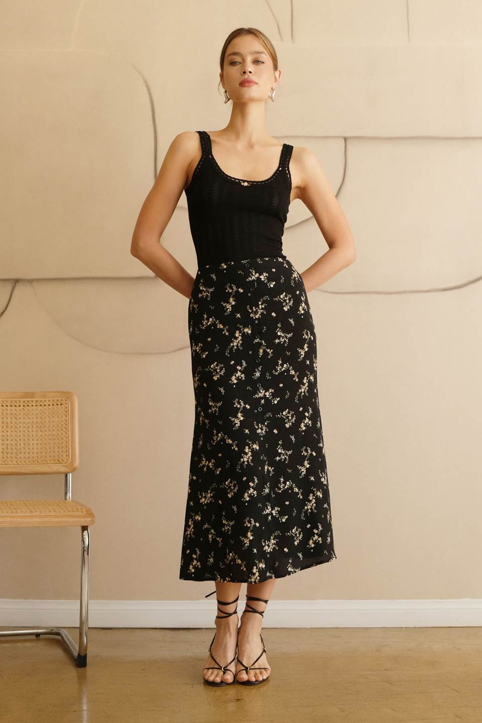 Maya Floral Skirt-Black