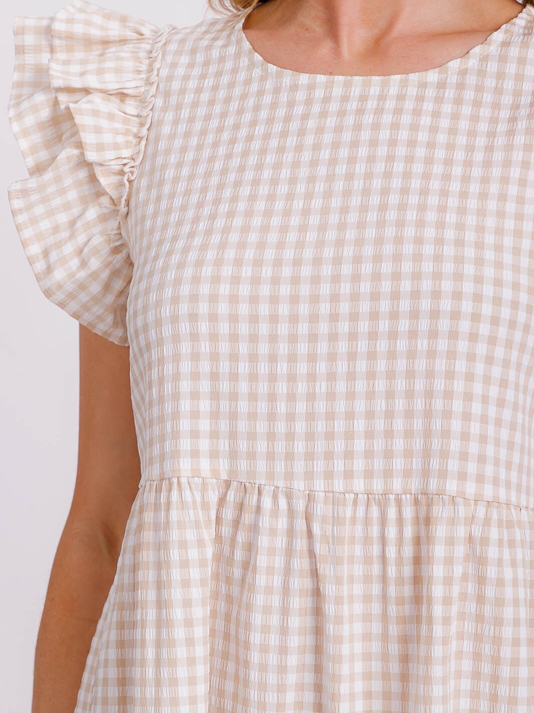 Josie Plaid Dress-Taupe