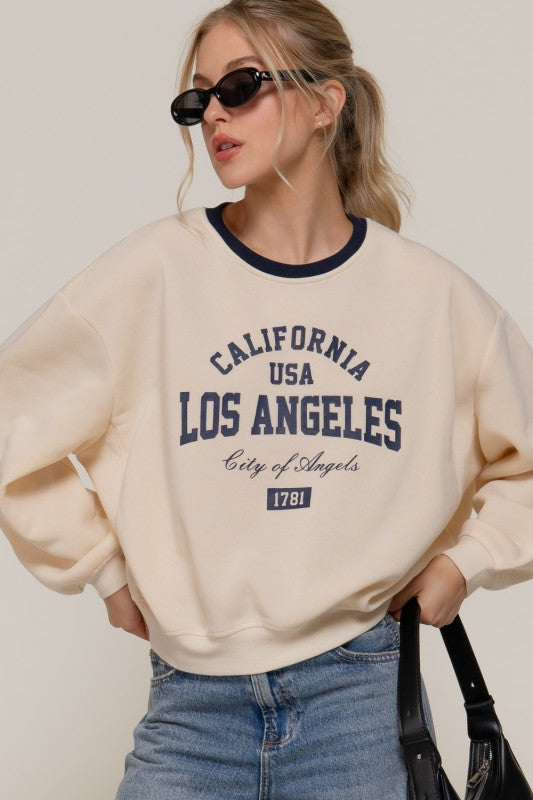 LA Girl Sweatshirt-Beige/Navy