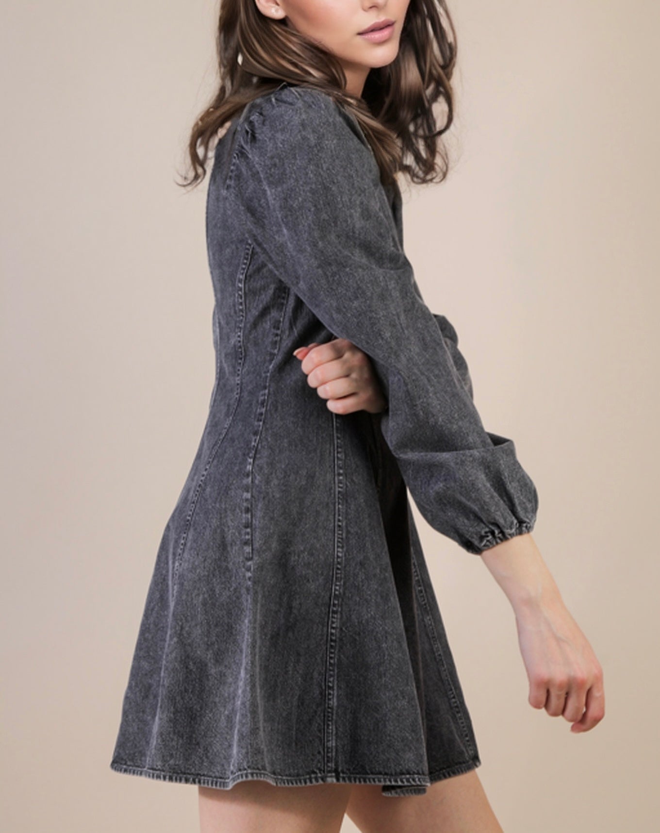 Mineral Washed Denim Dress- Grey