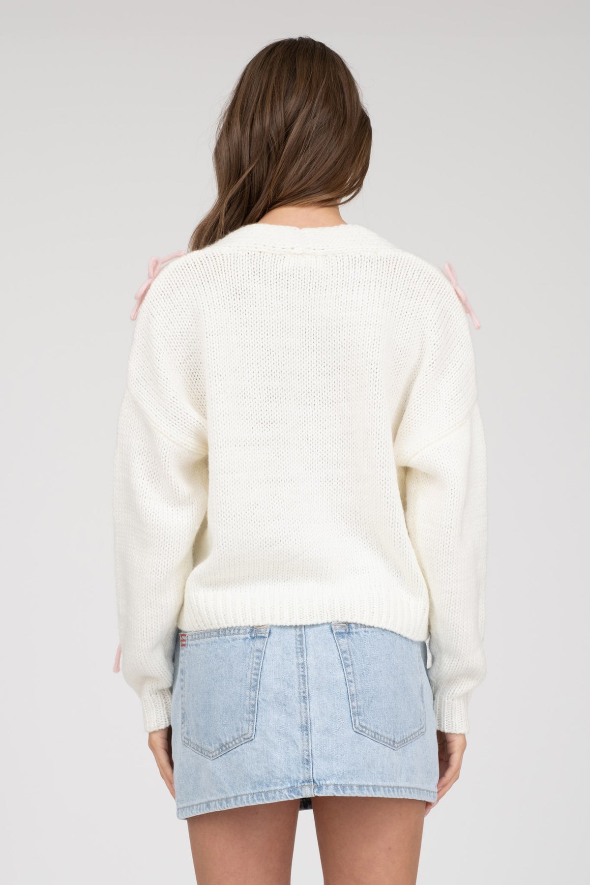 Bow Knit cardigan-Pink/Ivory