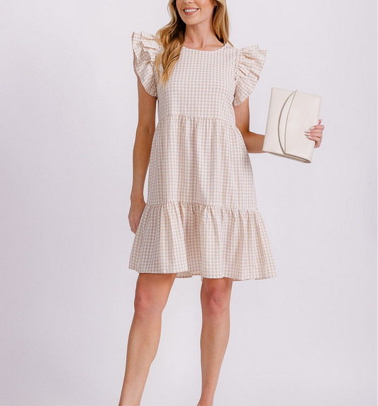 Josie Plaid Dress-Taupe