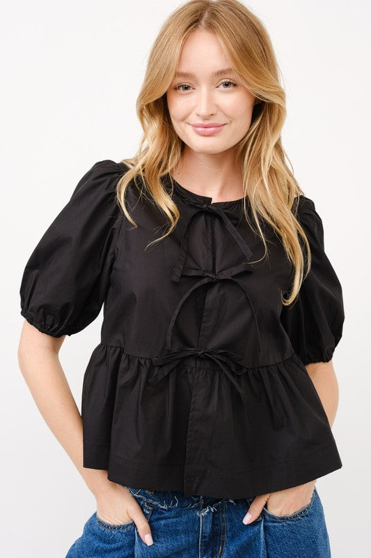 BOWtiful Peplum Top-Black