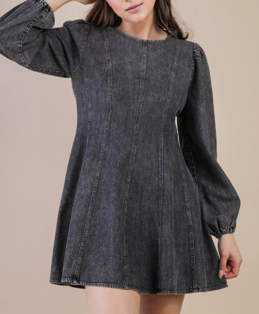 Mineral Washed Denim Dress- Grey