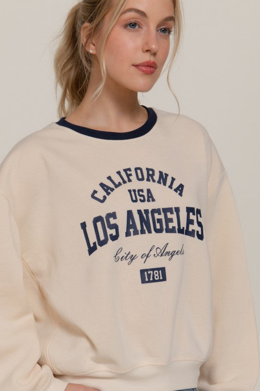 LA Girl Sweatshirt-Beige/Navy