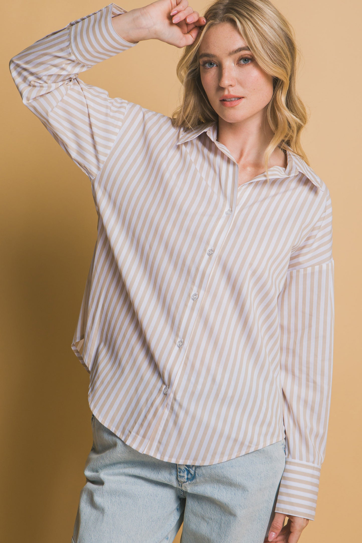 Perfect Day Striped Button Down-Taupe