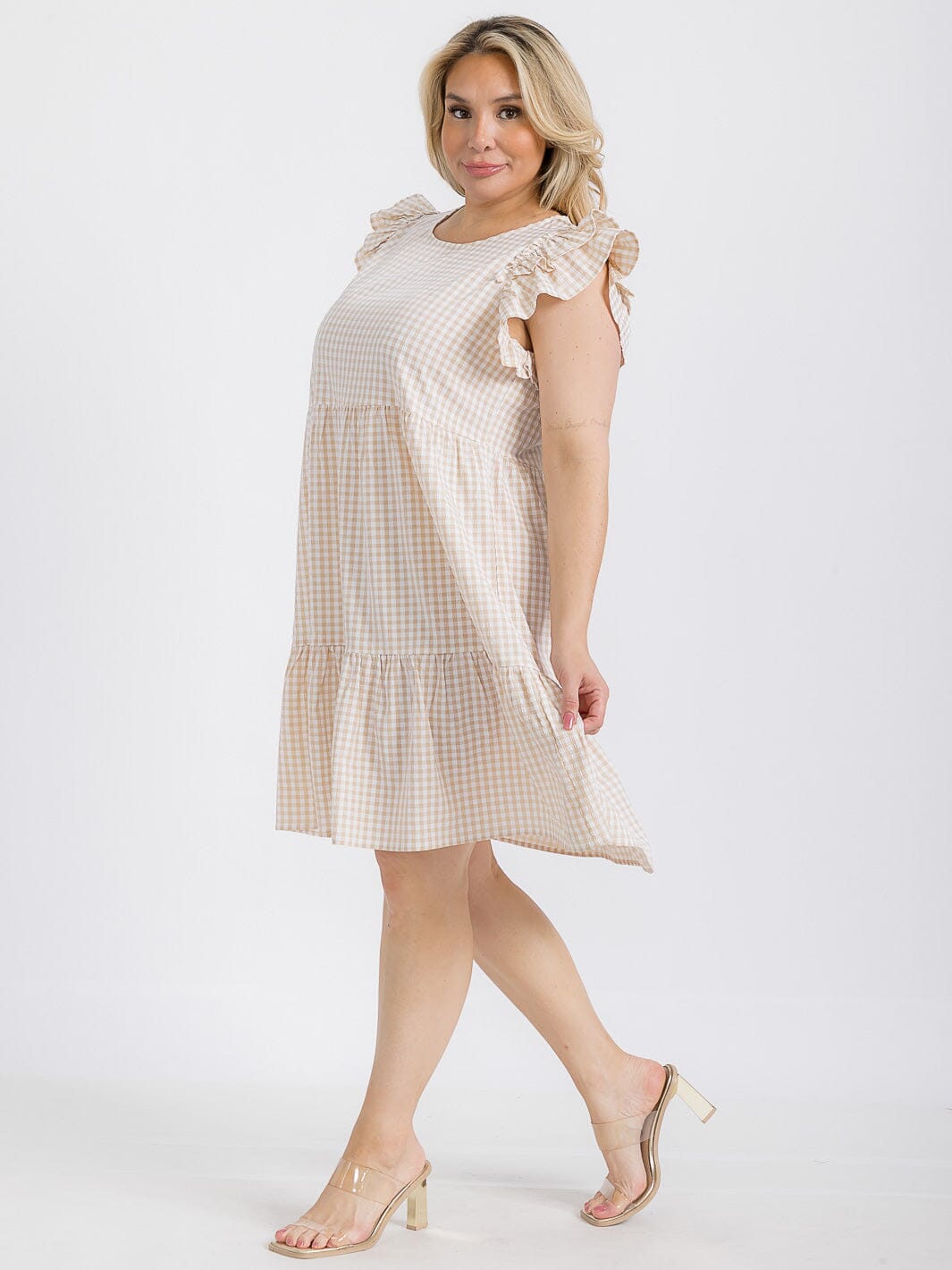 Josie Plaid Dress-Taupe