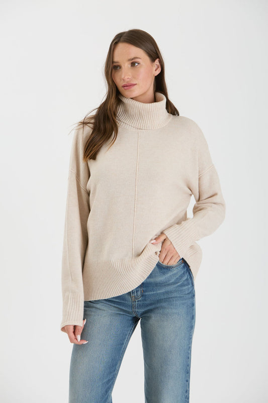 Train to NY Turtleneck Top-Oatmeal