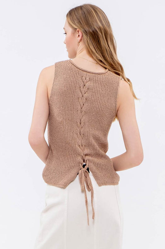 Lora Crochet Knit Top-Tan