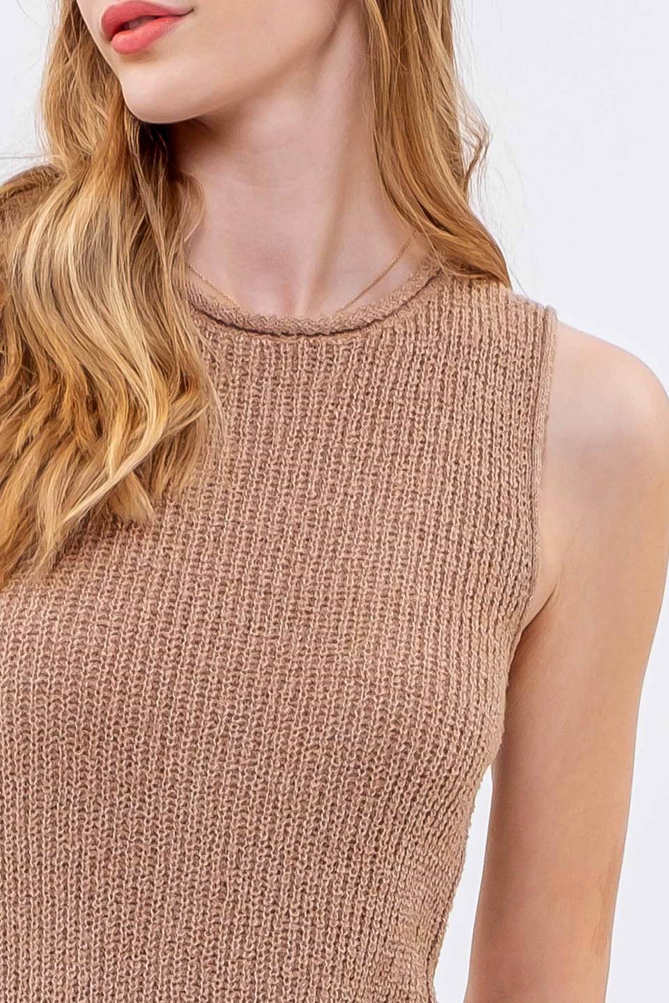 Lora Crochet Knit Top-Tan