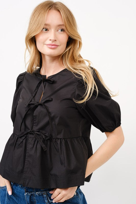 BOWtiful Peplum Top-Black