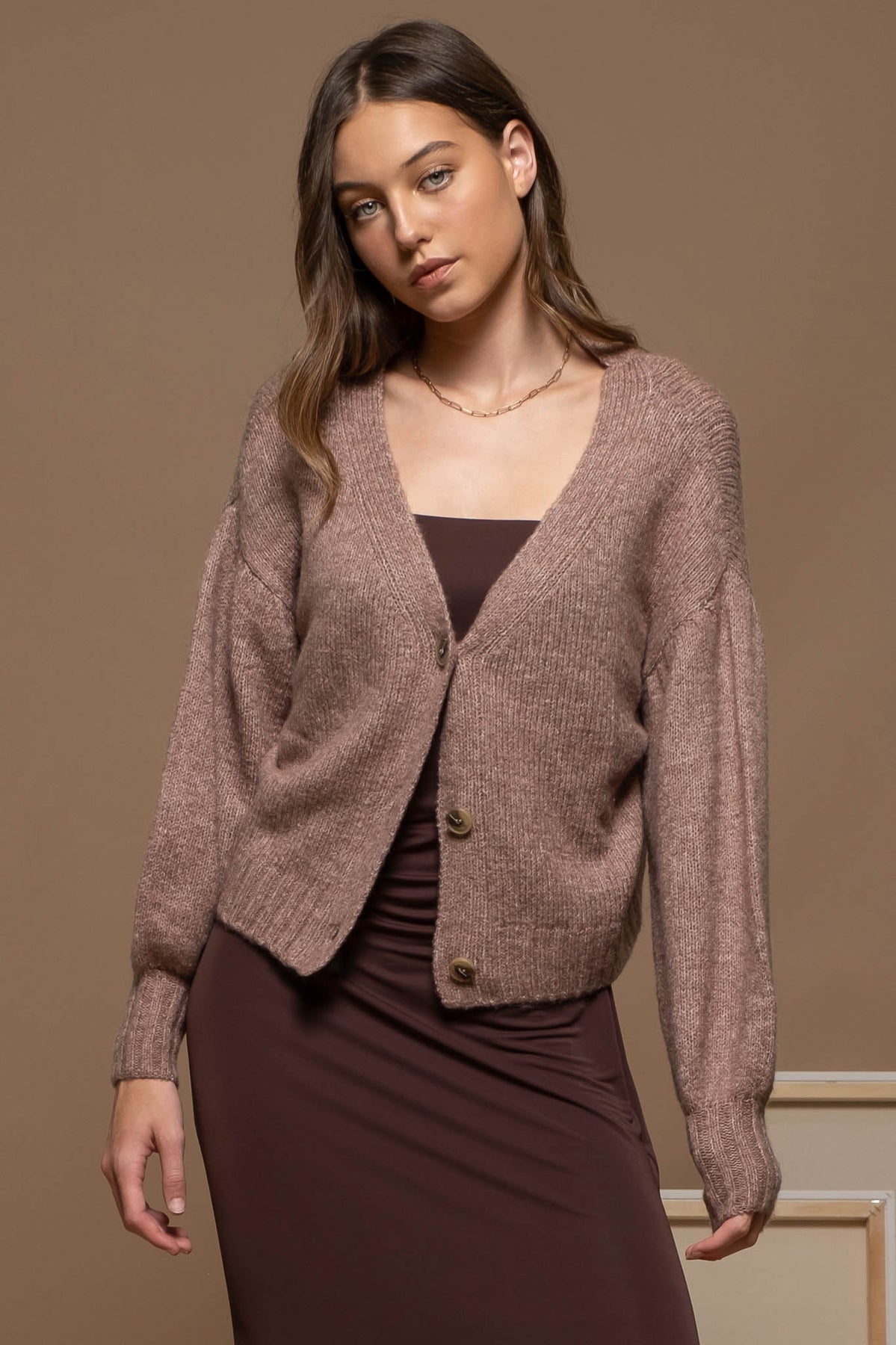 Cozy Knit Cardigan Sweater-Cocoa