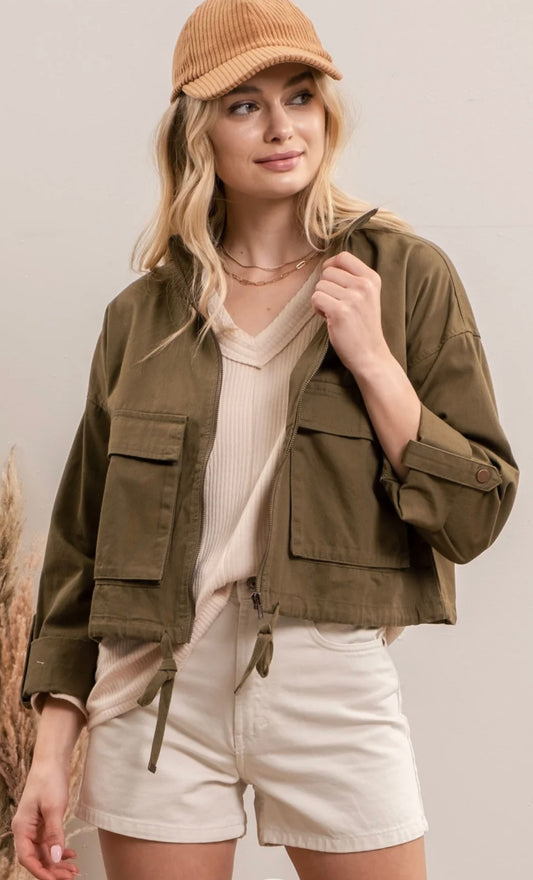 Oversized Pocket utility Jacket-Olive