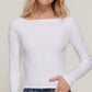 Ribbed Long Sleeve Boat Neck Top-White