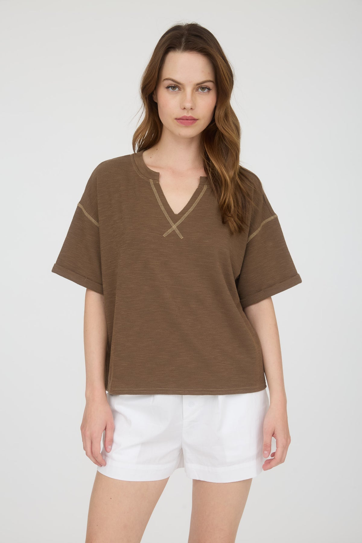 Drop Shoulder Knit Top-Mocha