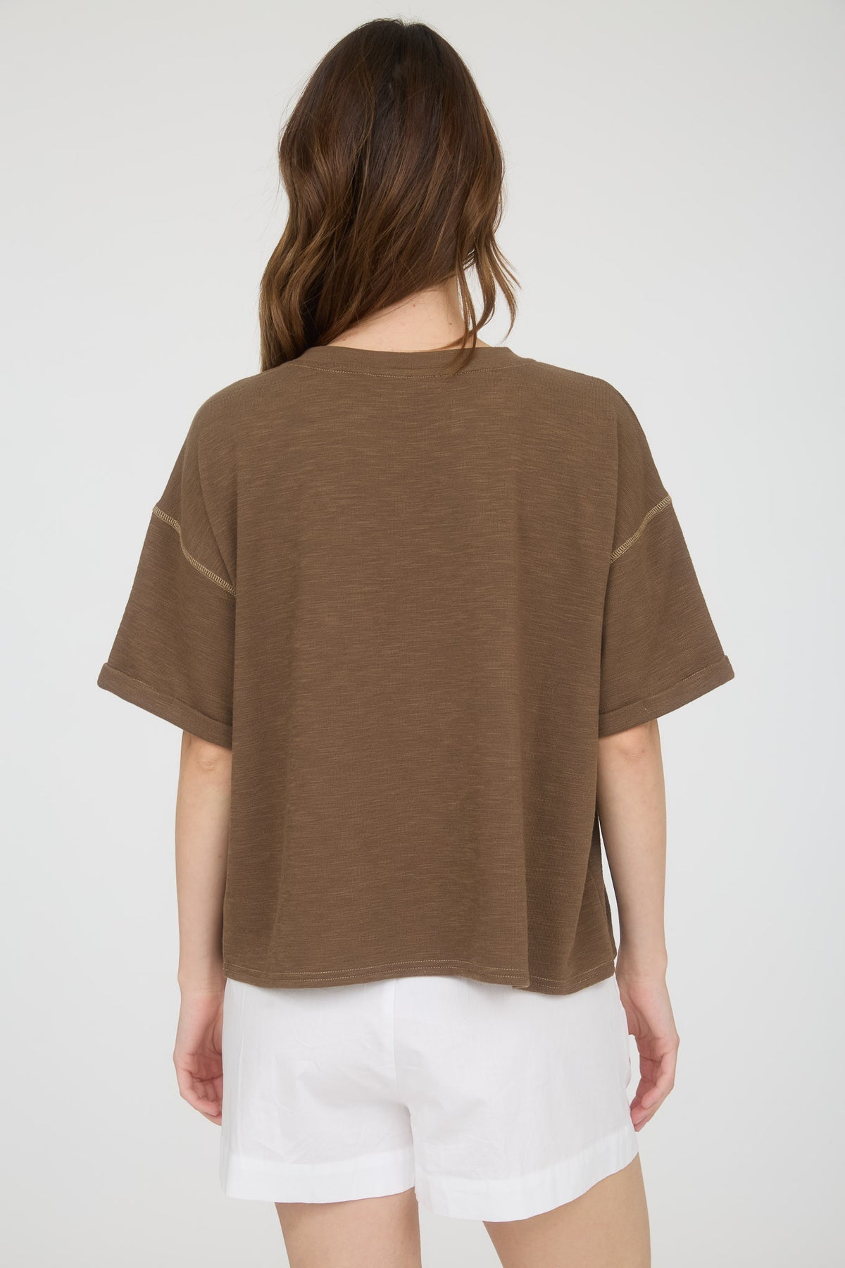 Drop Shoulder Knit Top-Mocha