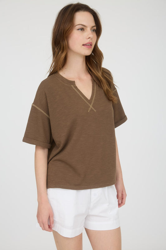 Drop Shoulder Knit Top-Mocha