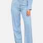 Front Tie Wide Chambray Pants- Light Wash