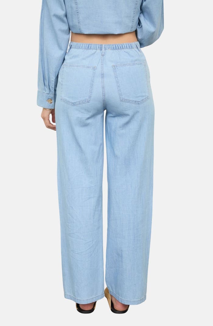 Front Tie Wide Chambray Pants- Light Wash