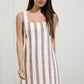 Linen Striped Mini Dress-Khaki