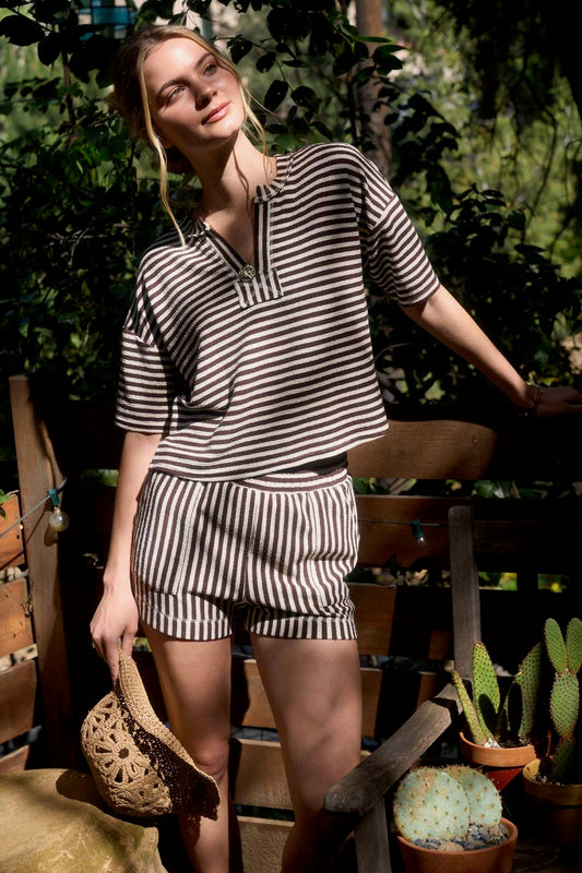 Solana Stripe Top- Brown