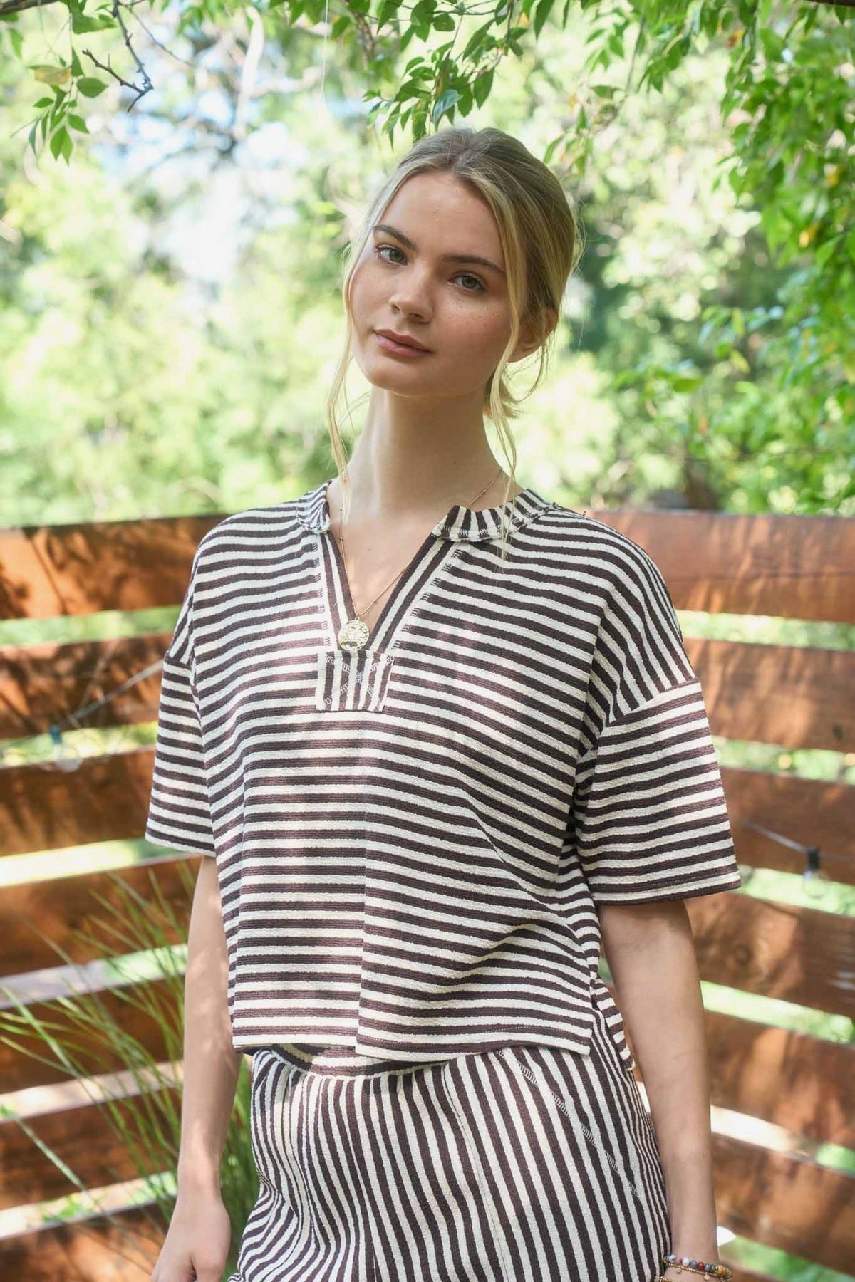 Solana Stripe Top- Brown