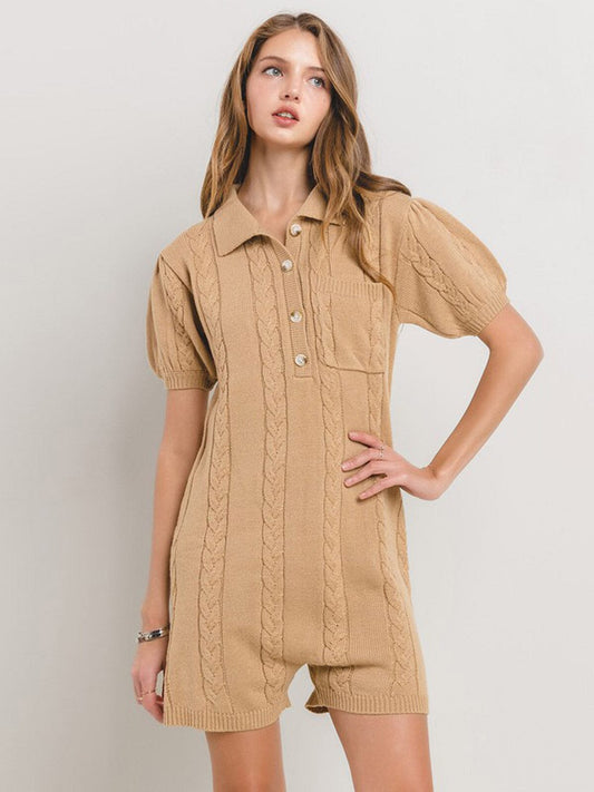 Lia Cable Knit Romper-Khaki