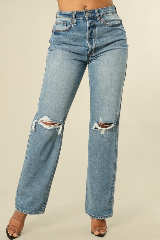 Cello Button Closure Straight Denim Jeans