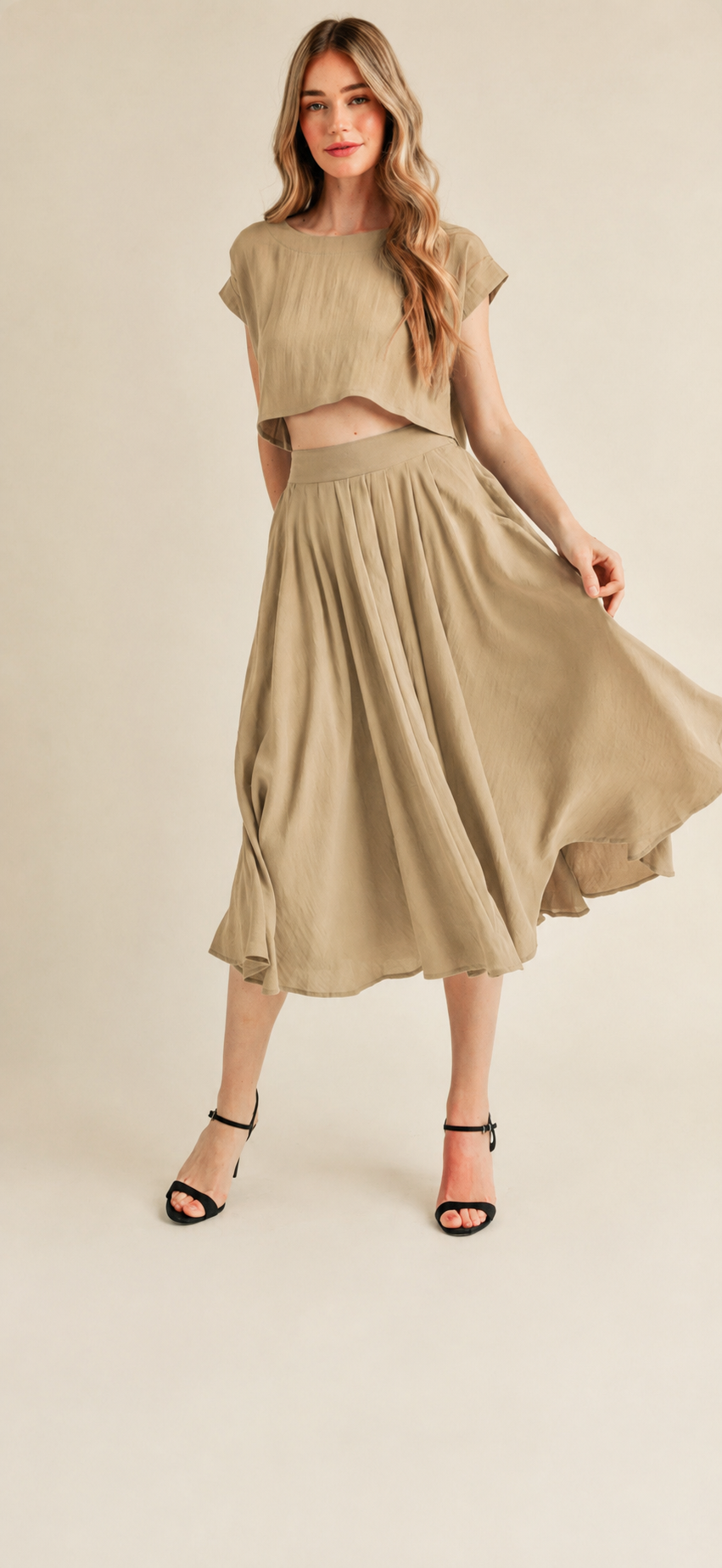 Santorini Top & Skirt Set-Khaki