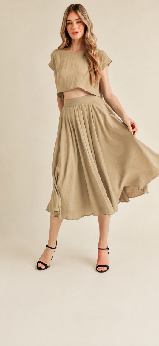 Santorini Top & Skirt Set-Khaki