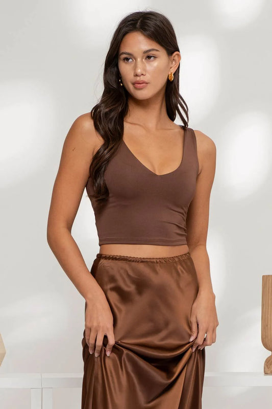 Thalia V-Neck Top-Coffee