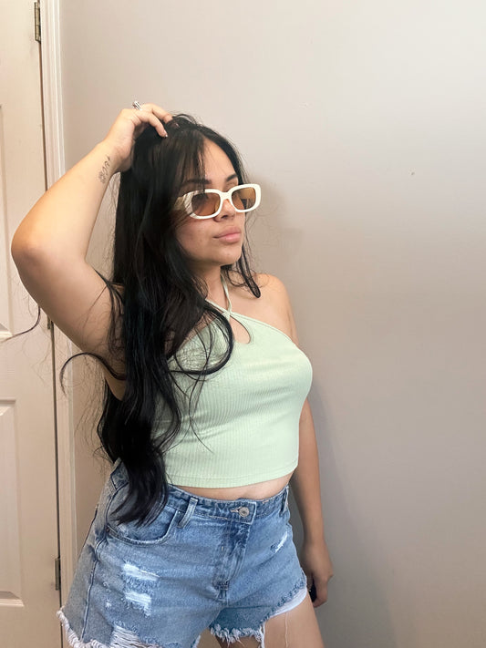 Stay Cool Halter Crop Top-Sage