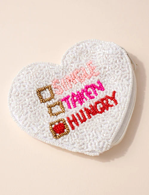 Hungry Heart Beaded Coin Purse-White