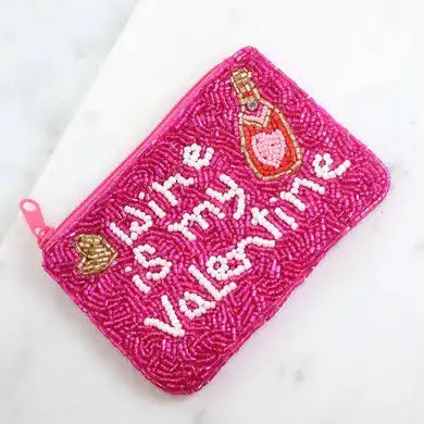 Wine Beaded Coin Purse-Pink