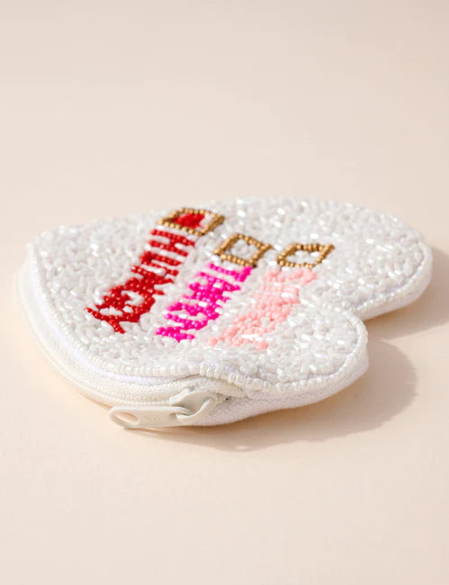 Hungry Heart Beaded Coin Purse-White