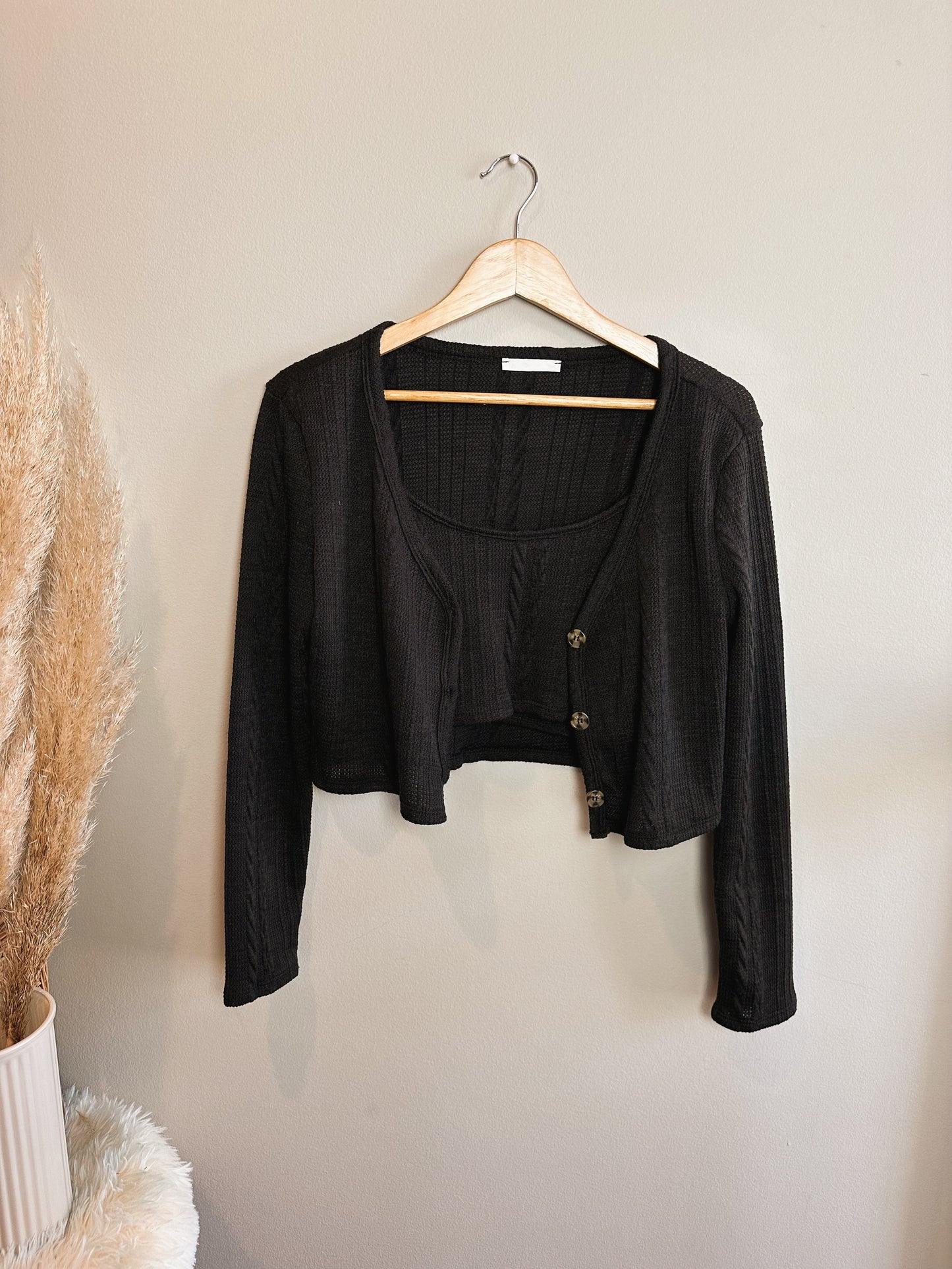 In The Moment-Cami Cardigan Set-Black